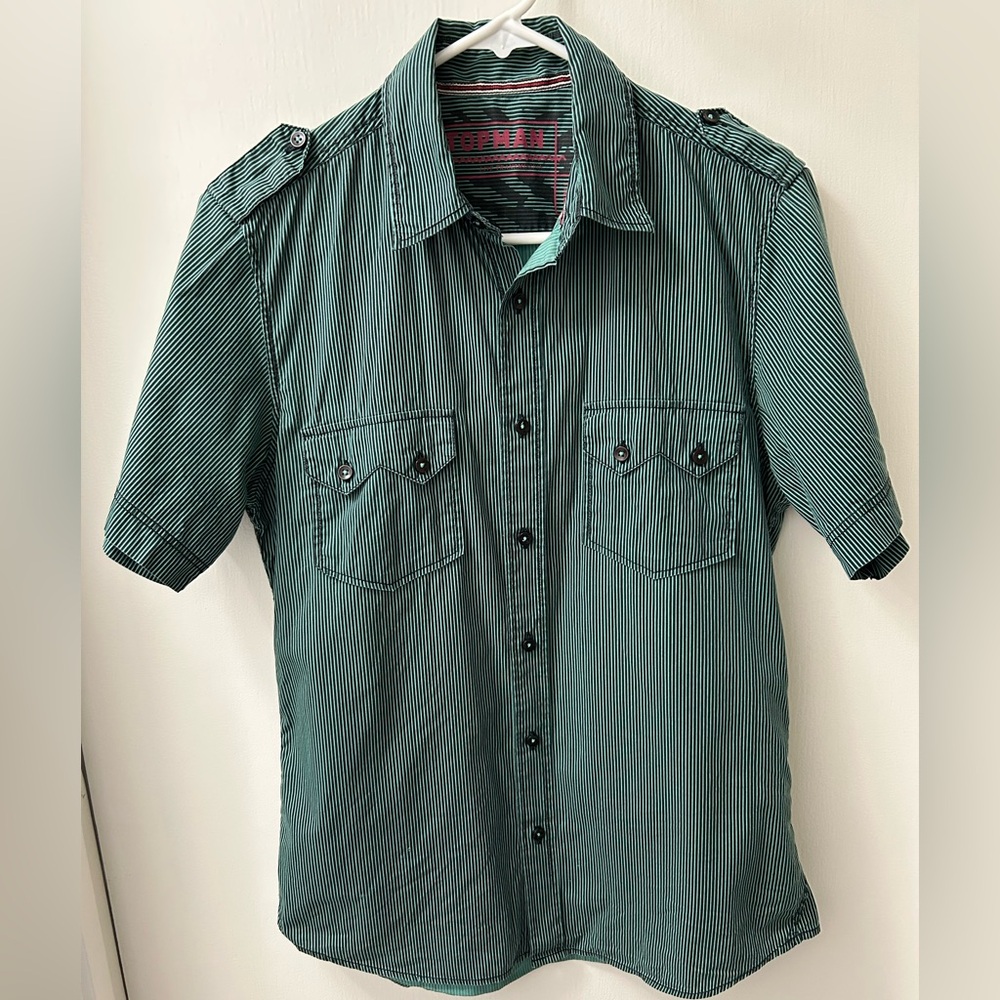 TopMan Casual Button Down Shirt striped green and black
